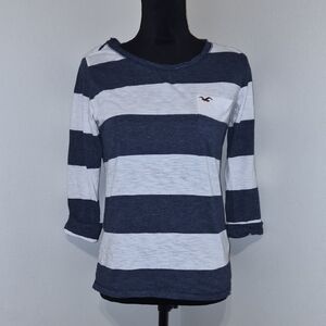Hollister Navy and White Striped Long Sleeve Tee